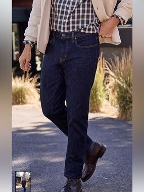 LANDS END SQUARE RIGGER STRAIGHT LEG CLASSIC DARK BLUE DENIM JEANS SIZE 33X29